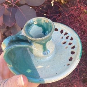 Handmade ceramic stoneware candle holder pottery